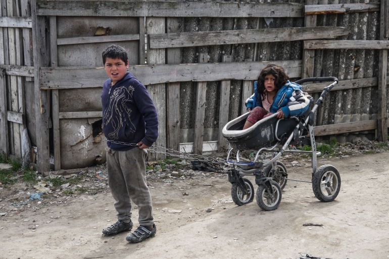 649: Roma children, in the settlement of Radvanka, Uzhgorod, where at least two active-duty Roma soldiers are from.    
